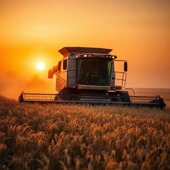 harvest wheat combine sunset field